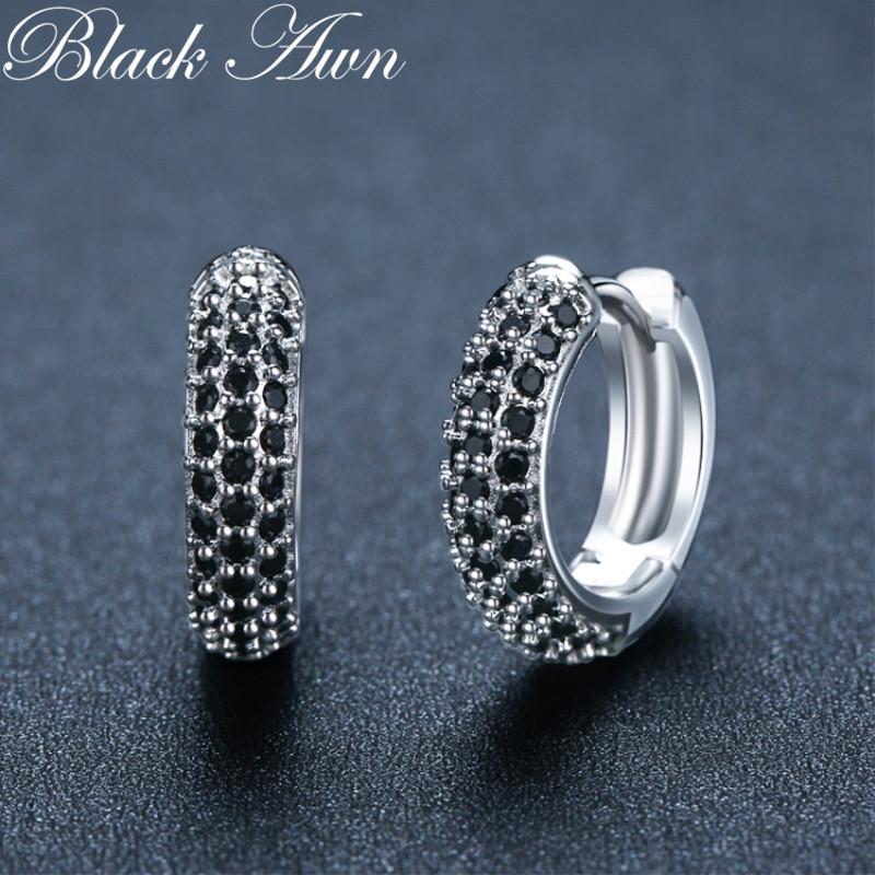 Black Awn Classic Black Stone Jewelry Hoop Earrings for Women