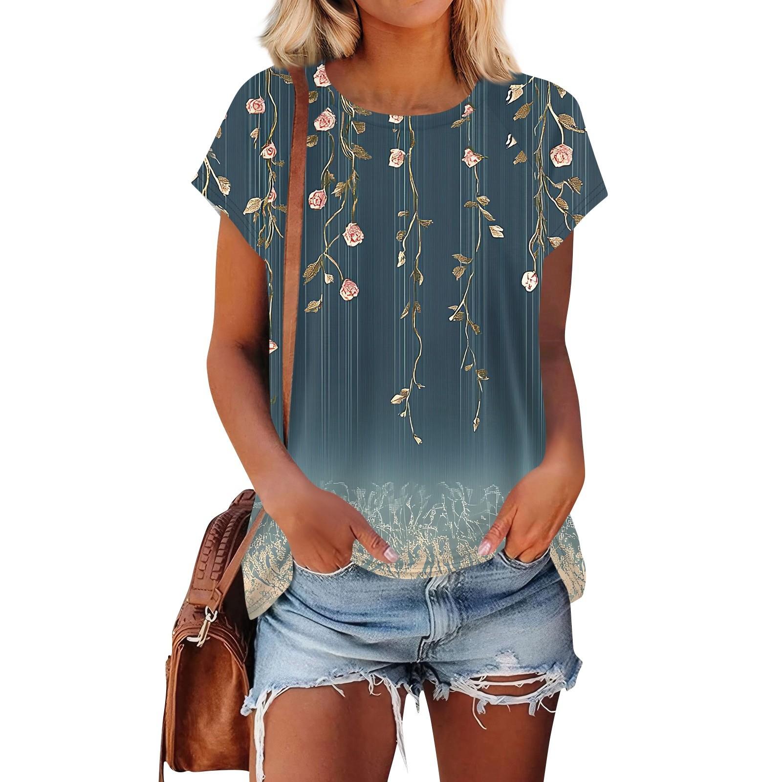 

Женские футболки с коротким рукавом, милые туники с круглым вырезом, топы, базовые футболки, блузки, свободный пуловер XXL