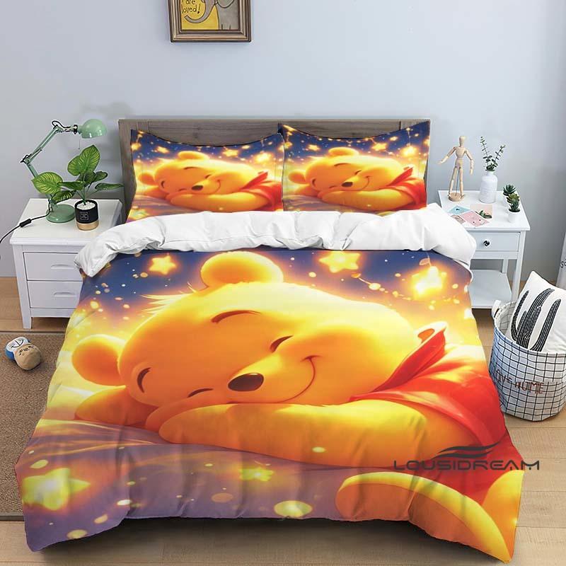 A Set of Pooh Bear Themed Bedding, 3D Digitally Printed, All-season Polyester Duvet Cover and 2 Pillowcases. 135x200cm