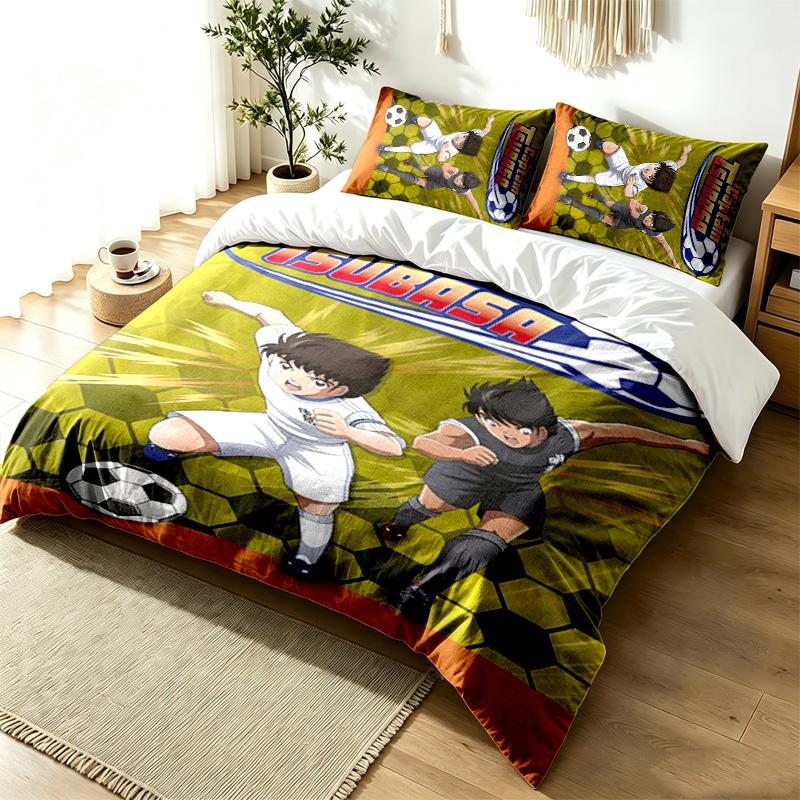 CAPTAIN TSUBASA Conjunto de Capa de Edredom de 3 Peças Conjunto de Roupa de Cama Simples Moderno Tecido Macio Resistente a Amassados Uso em Todas as Estações um presente perfeito