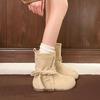 Suede Bow Short Boots Autumn New Round Head Thin Boots French Niche Fashion Boots