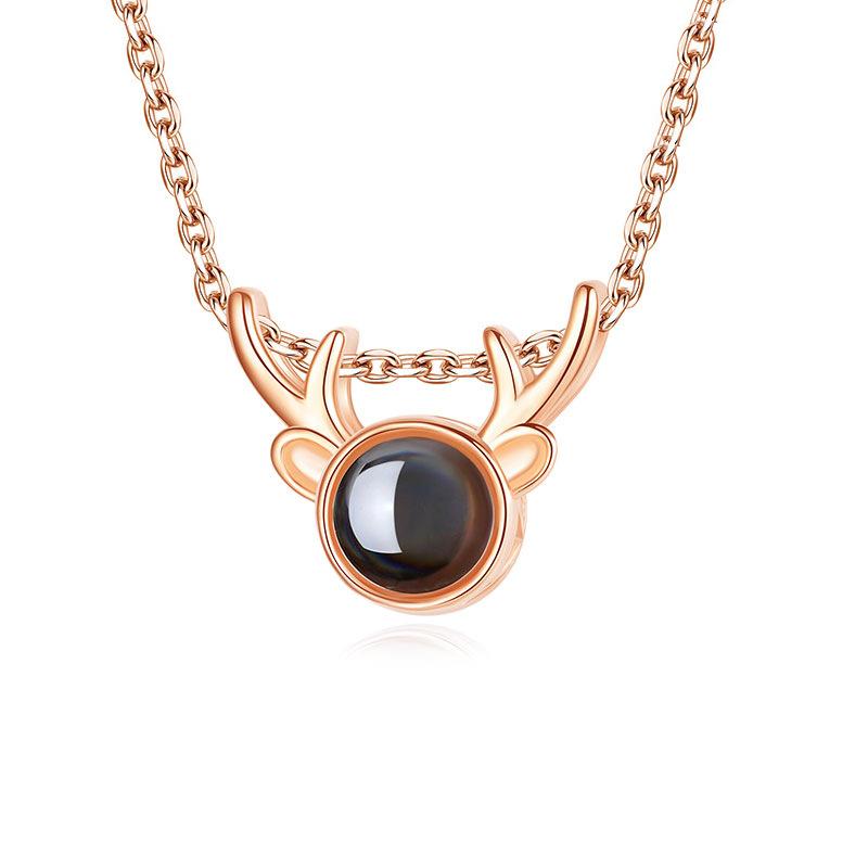 Necklace for Women, One Deer with You Projection of Versatile Collarbone Chain Trendy Antler Pendant Road Couple Commemorative Gift