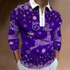 Viking Tribal Print Half-Zip Long Sleeve Polo, Fashion Casual Top