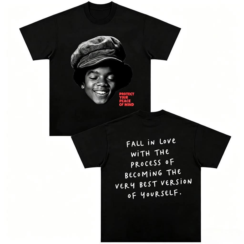 Vintage Michael Jackson Portrait "Fall in Love with The Process" T-Shirt Cotton Graphic Tee Men's and Women's Summer Streetwear