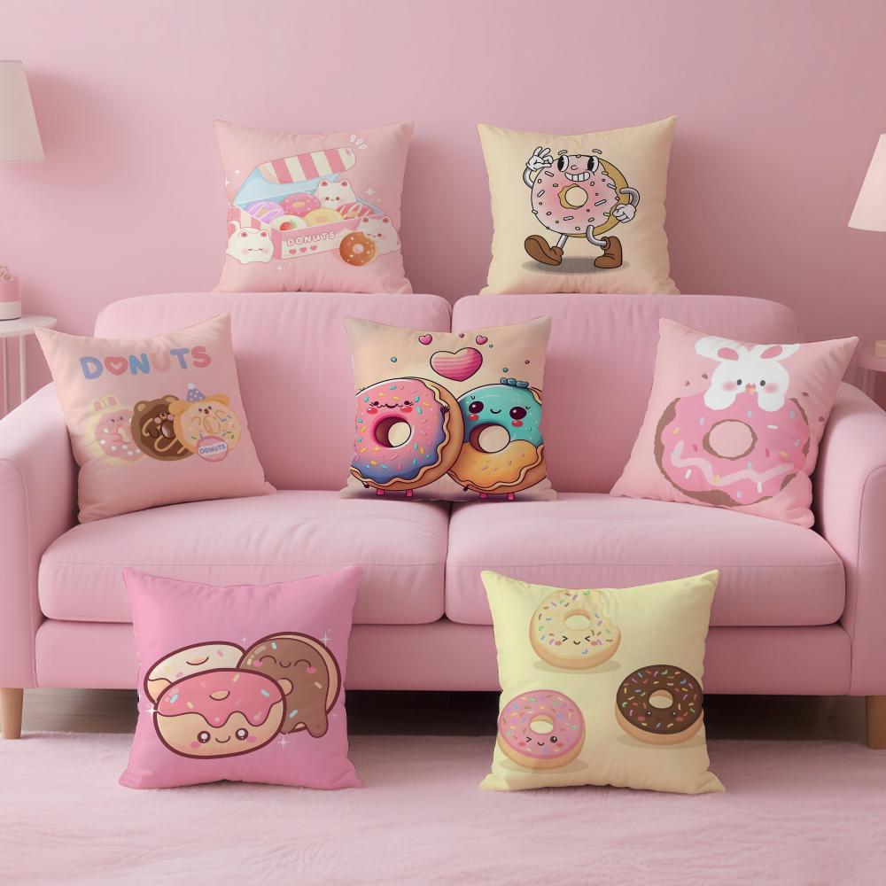 Food Lovers Cartoon Cute Donuts Cushion Cover Pillow Case Soft Skin Friendly Fabric Concealed Zipper