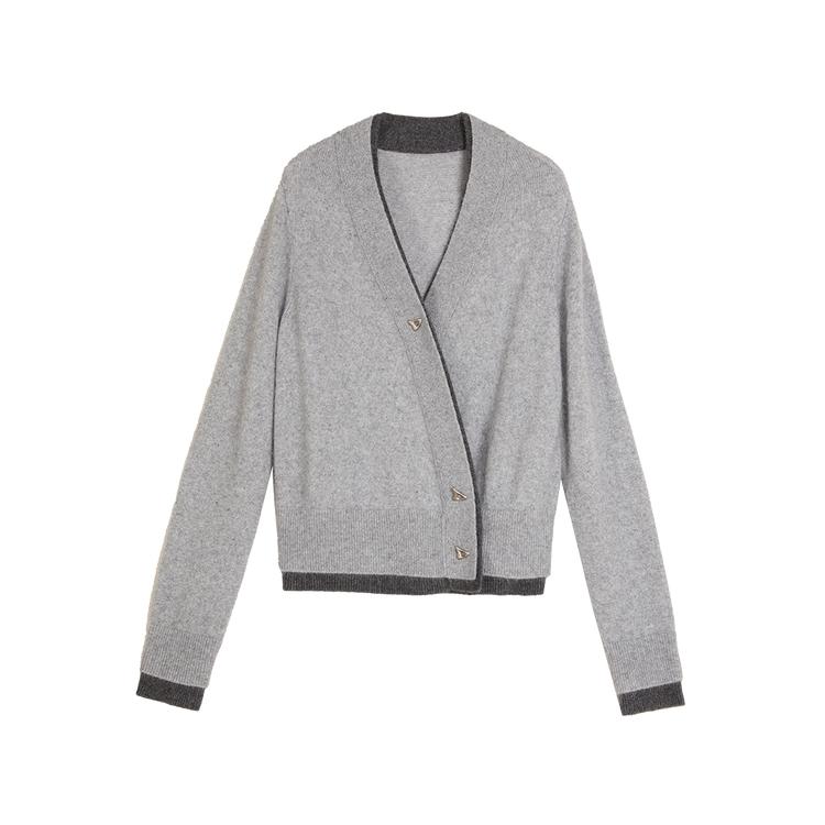 ELLE French Style Elegant Gray Cardigan V-Neck Long Sleeve Solid Color Sweater Women sweater Light-Gray EM49900
