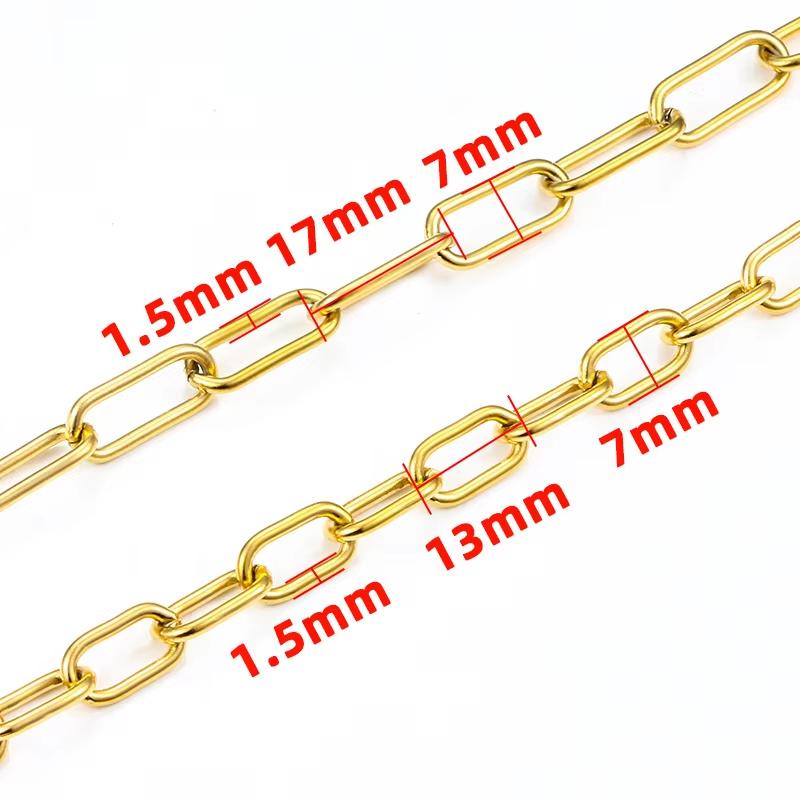 New Stainless Steel Cross Paper Clip Oval Geometric Chain PVD Gold Plated Unisex Necklace Bracelet Jewelry for DIY Accessories