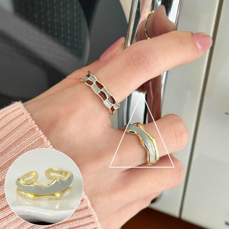 Inel de deget deschis, placat cu argint, cu glazură colorată în stil vintage și design geometric, pentru femei