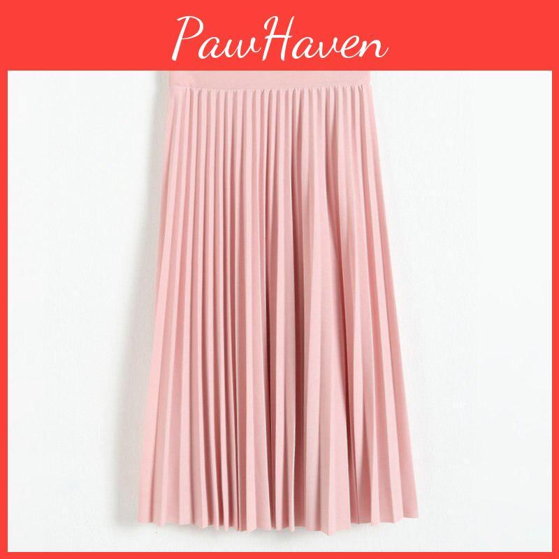 Fashion Spring Womens High Autumn Waist Pleated Solid Color Half Length Elastic Skirt