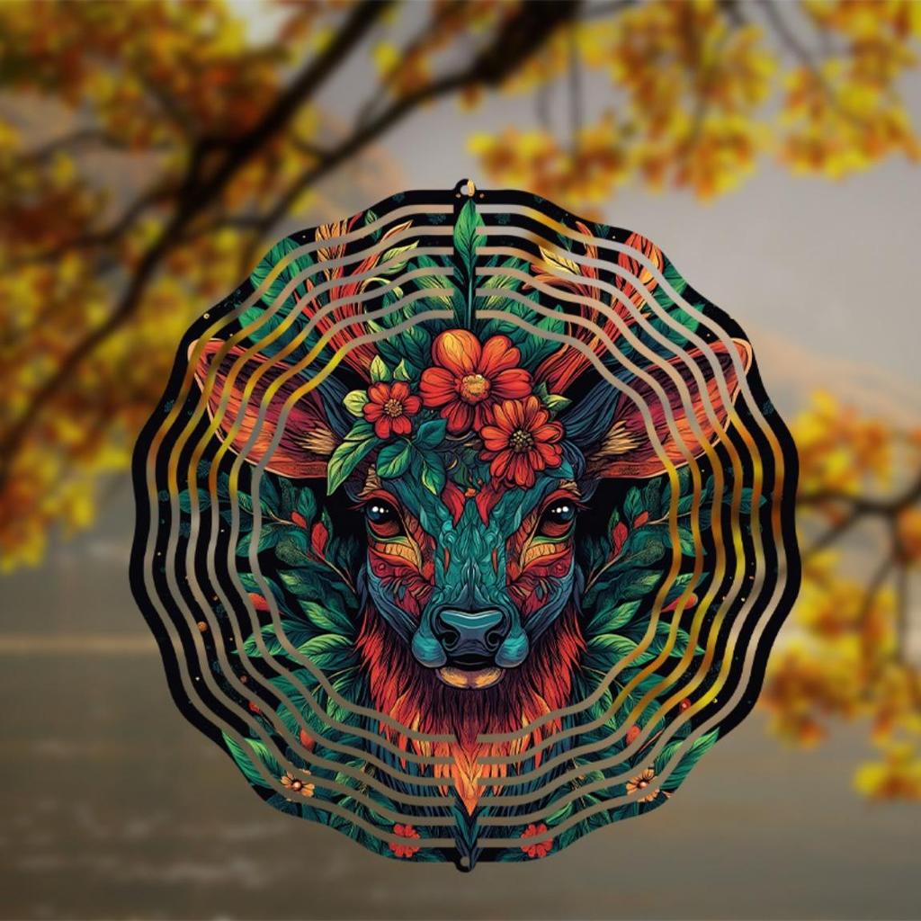 10 Inch Hanging Wind Spinner Colorful Reindeer Design Wind Chime with 360 Degree Hook for Spring Summer Balcony Garden Decor Gift
