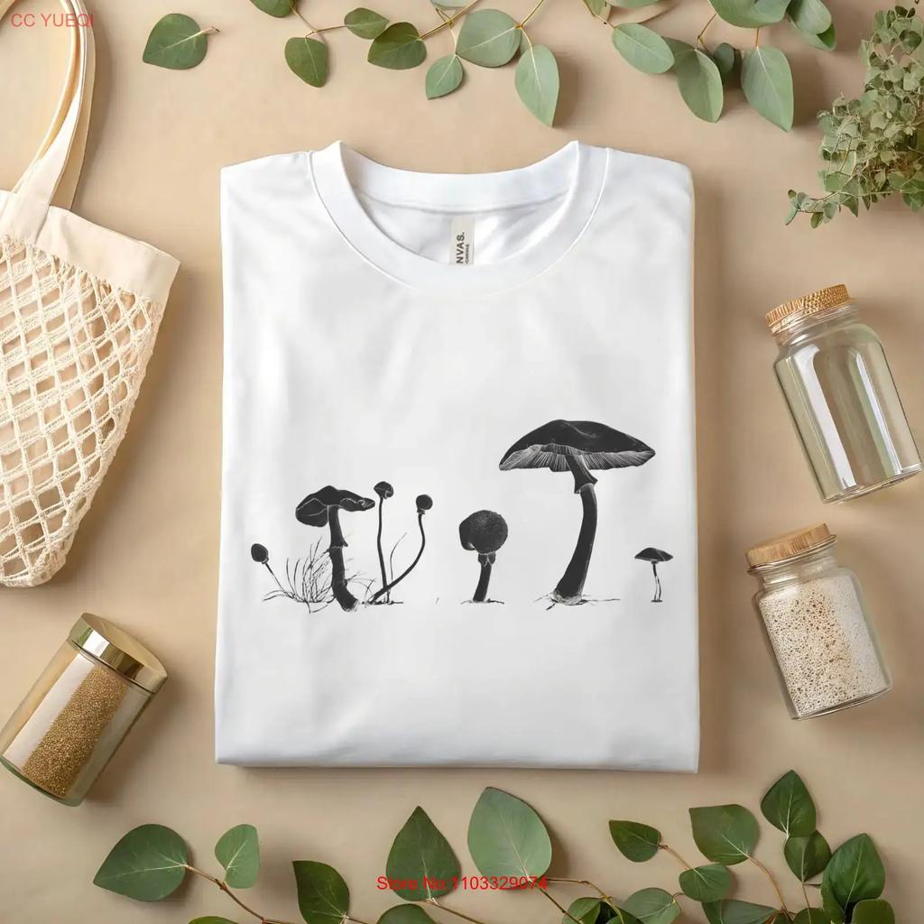 Minimalist Mushroom T Shirt Black and White Botanical Nature Line Art A499 vintage Washed fashion Stretched Comfortable Casual