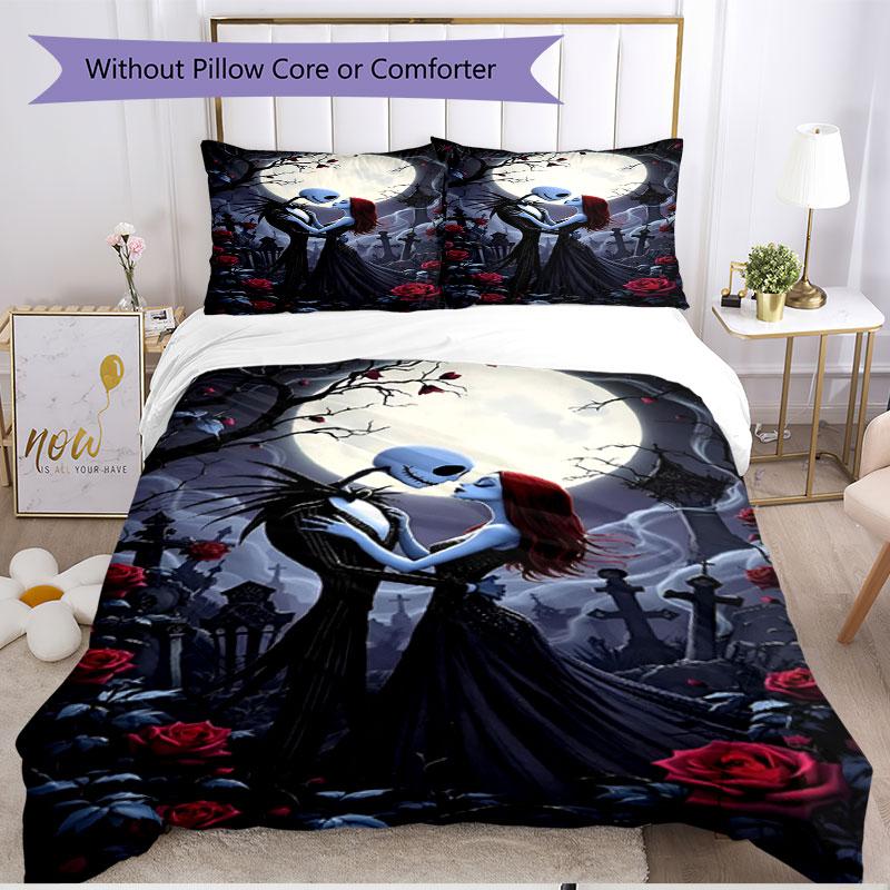3pcs Duvet Cover Set (1*Duvet Cover + 2*Pillowcase, Without Core), The Nightmare Before Christmas Print Soft All‑Season Bedding Set, Home Bedroom Deco