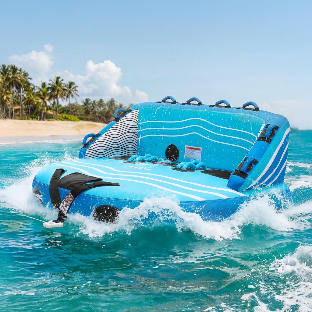 Towable Tubes for Boating, 3-Rider Inflatable Towable Tube for Boat to Pull, 231 kg Capacity Water Sports Boating Tubes - with Full Nylon Cover, Dual