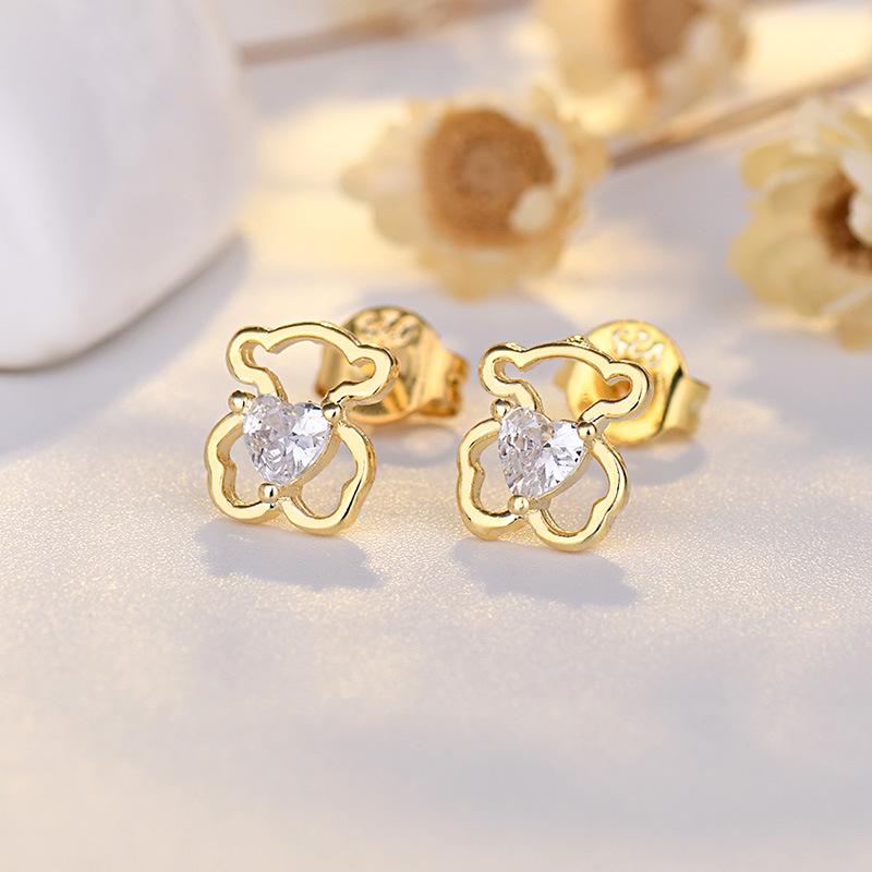 Korean-Style Red Star & Moon Earrings with Chinese Knot, S925 Silver Needle