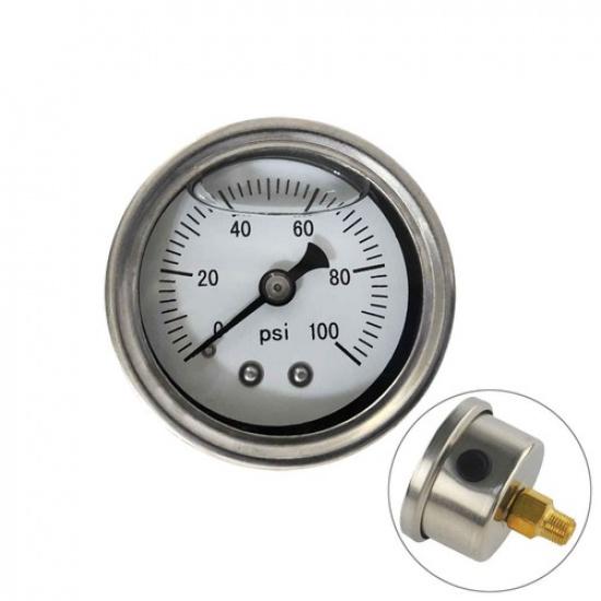 0-100psi Fuel Pressure Regulator Gauge Liquid Filled 1/8" NPT Oil Gauge White