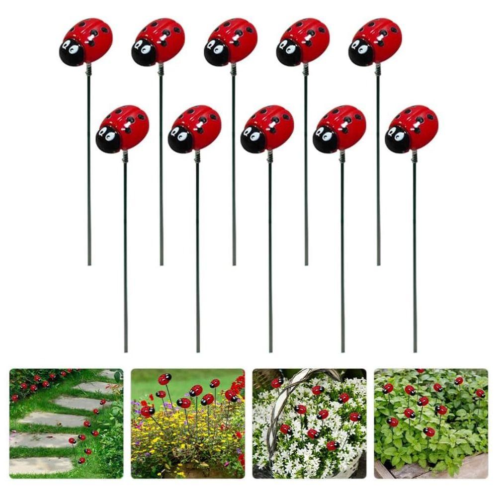 10PCS Plug-In Small Insects Stakes Rust-proof Lawn Stake Ladybug Sign Ladybug Stakes  Office