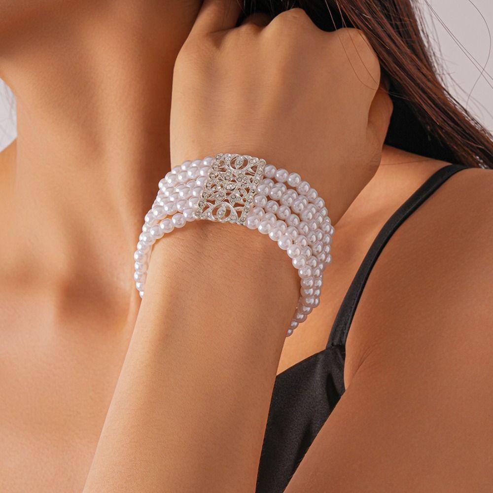 Faux Pearl Square Multi-layer Bracelet Hollow Square Pearl Hollow Bracelet Women Fashion