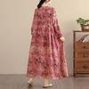 DIMANAF New 2026 Women Plus Size Spring Summer Vintage Long Dress Loose Oversize Long Sleeve Maxi Floral Print