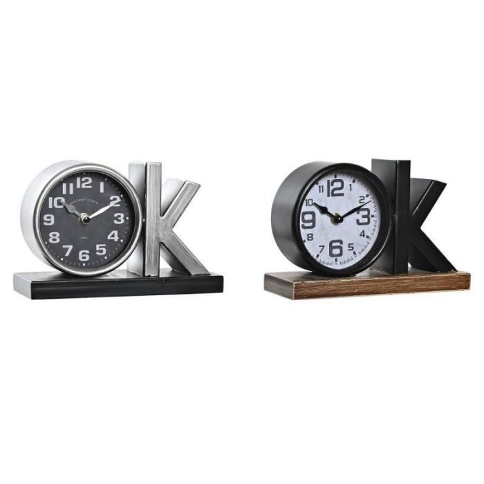 Horloge De Table - DKD Home Decor - Argenté Noir - Fer - 23 X 8 X 15 Cm - 2 Unités