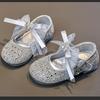 Girls Silver Crystal Princess Leather Shoes Kids Spring Fashion Flat Shoes Children Dress Shoes for Performance