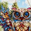2Pcs Owl Pendant, Waterproof Acrylic Indoor Outdoor Decoration, 2D Printing Stained Glass Style Colorful Light Effect Owl Ornament with Lanyard