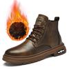 Men's High Top Genuine Leather Martin Boots: New Autumn/Winter Velvet Lined, Fashionable, Trendy, and Versatile British Style.