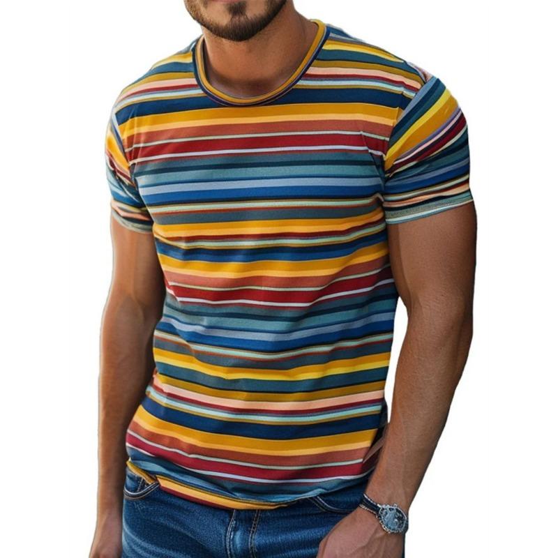

Men s T-Shirt Color Stripe Fashion Design 3D Printed Top Casual Daily Street Wear Summer Simple Short Sleeved Men s Y2k Clothing 6XL
