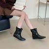 2025 winter new round head belt buckle low slope heel low tube thin Martin fashion women's short boots