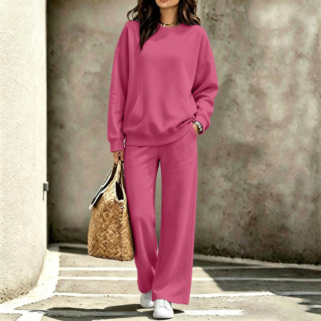 Casual Dames Crewneck Sweatshirt en Broek Set met Zakken - Herfst Winter Outfit, Twee Delig Comfortabel Trainingspak