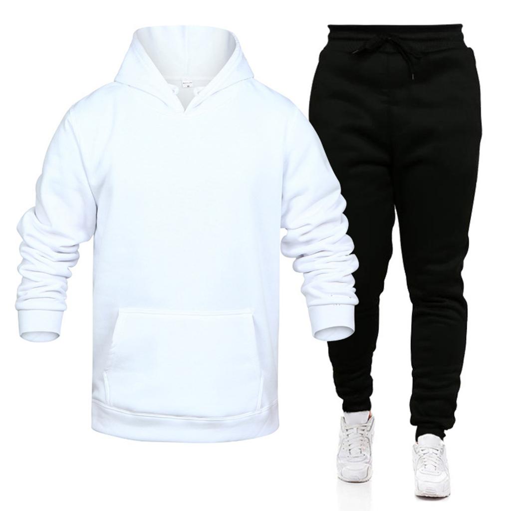 Men's Winter Solid Color Long-Sleeved Hooded Drawstring Sweatshirt And Sweatpants Suit