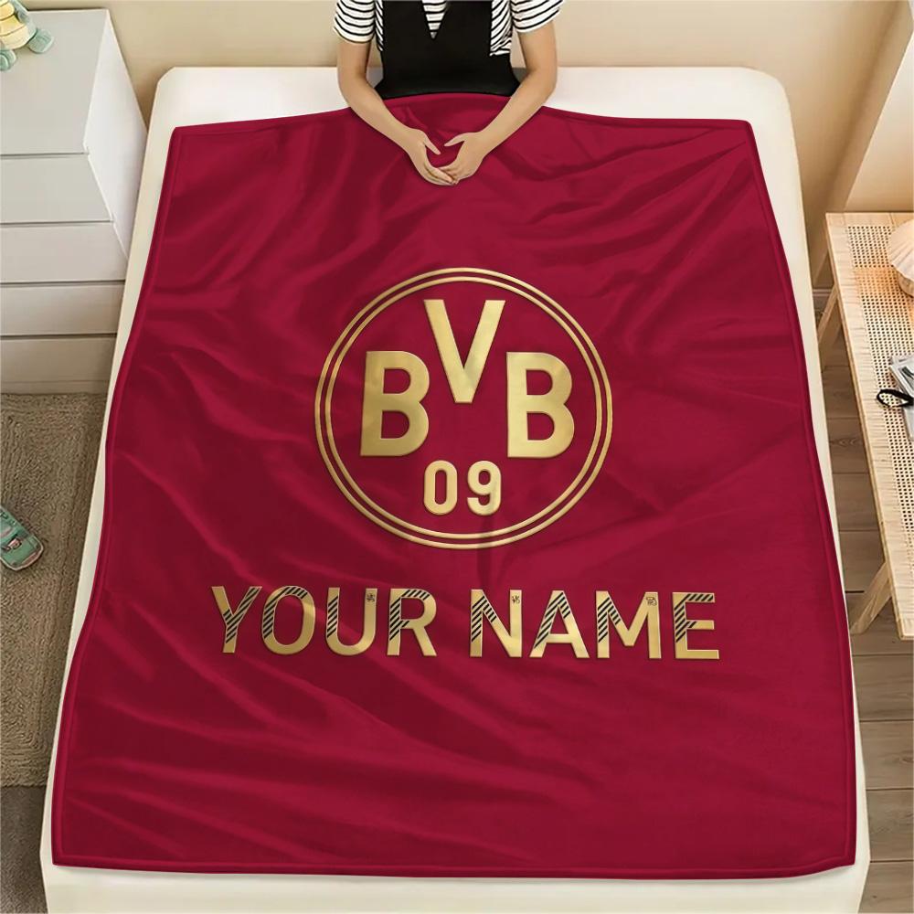 Custom Name Borussia Dortmund Flannel Blanket, High Quality Comfortable for All Seasons, Home Decor, Warmth and Comfort
