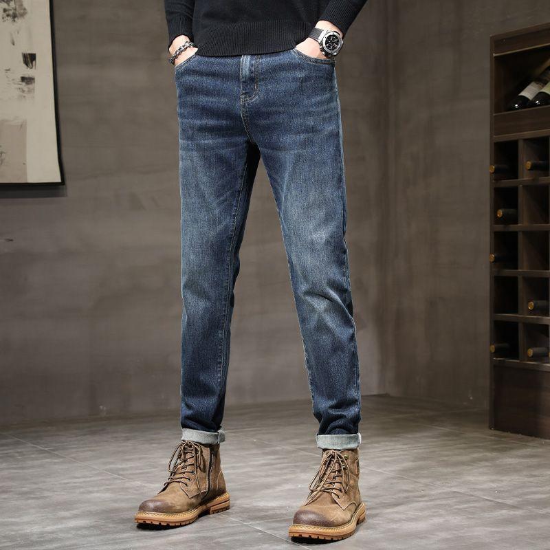 Autumn and Winter Four Seasons New Multi-color Cotton Elastic Large Size Straight Casual Denim Trousers Men's Trendy MEN