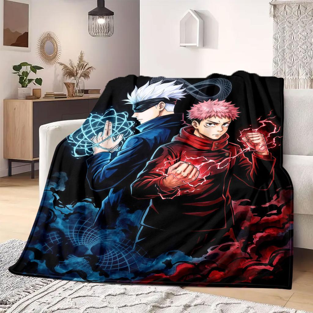 Jujutsu Kaisen Superb Cartoon Flannel Blanket, Printed Artistic Throw for Couch, Soft Home Decor, Picnic Travel Blanket_LIAN