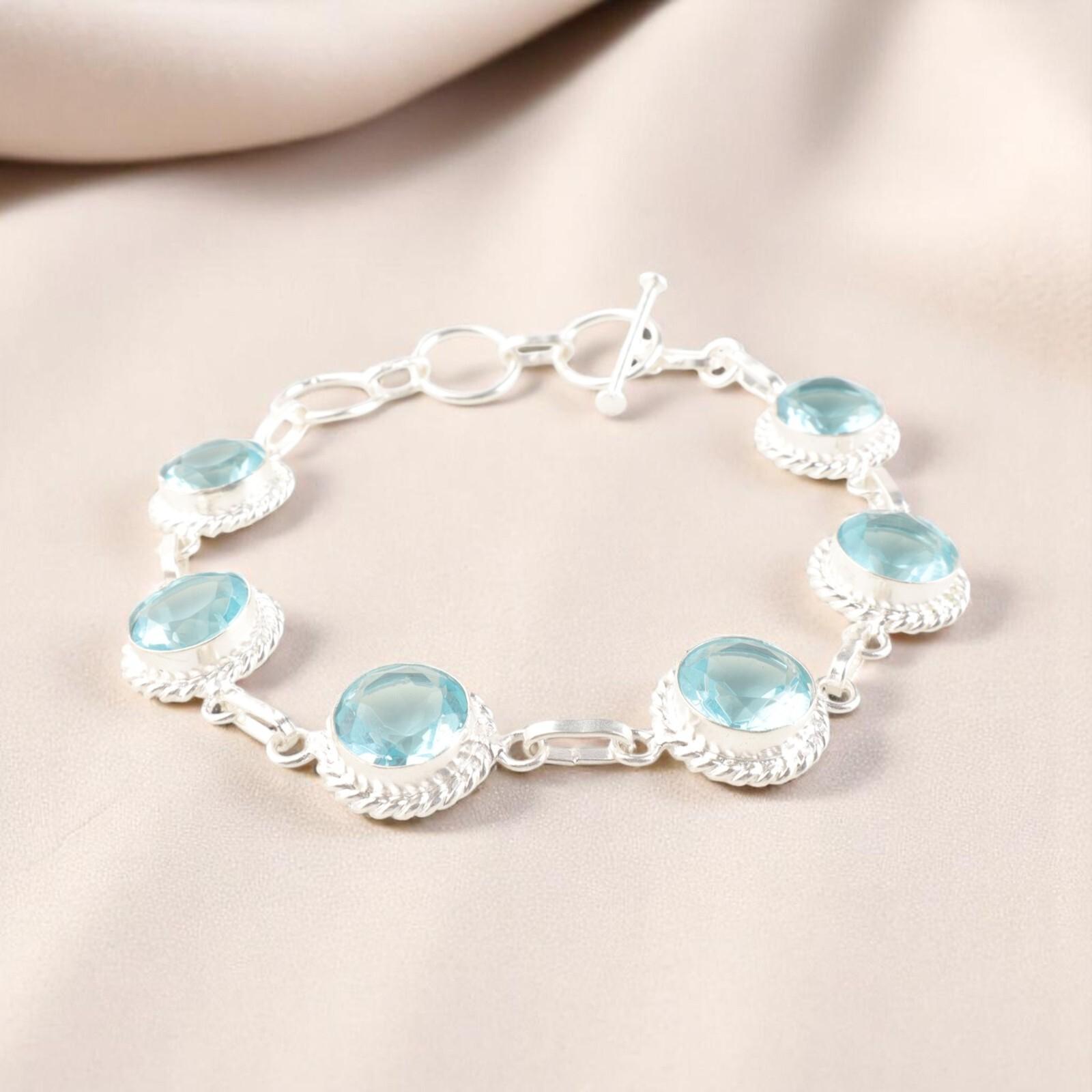 

Небесно-голубой топаз драгоценный камень 925 стерлинговое серебро ювелирные изделия ручной работы подарок браслет 9 RB-8-10