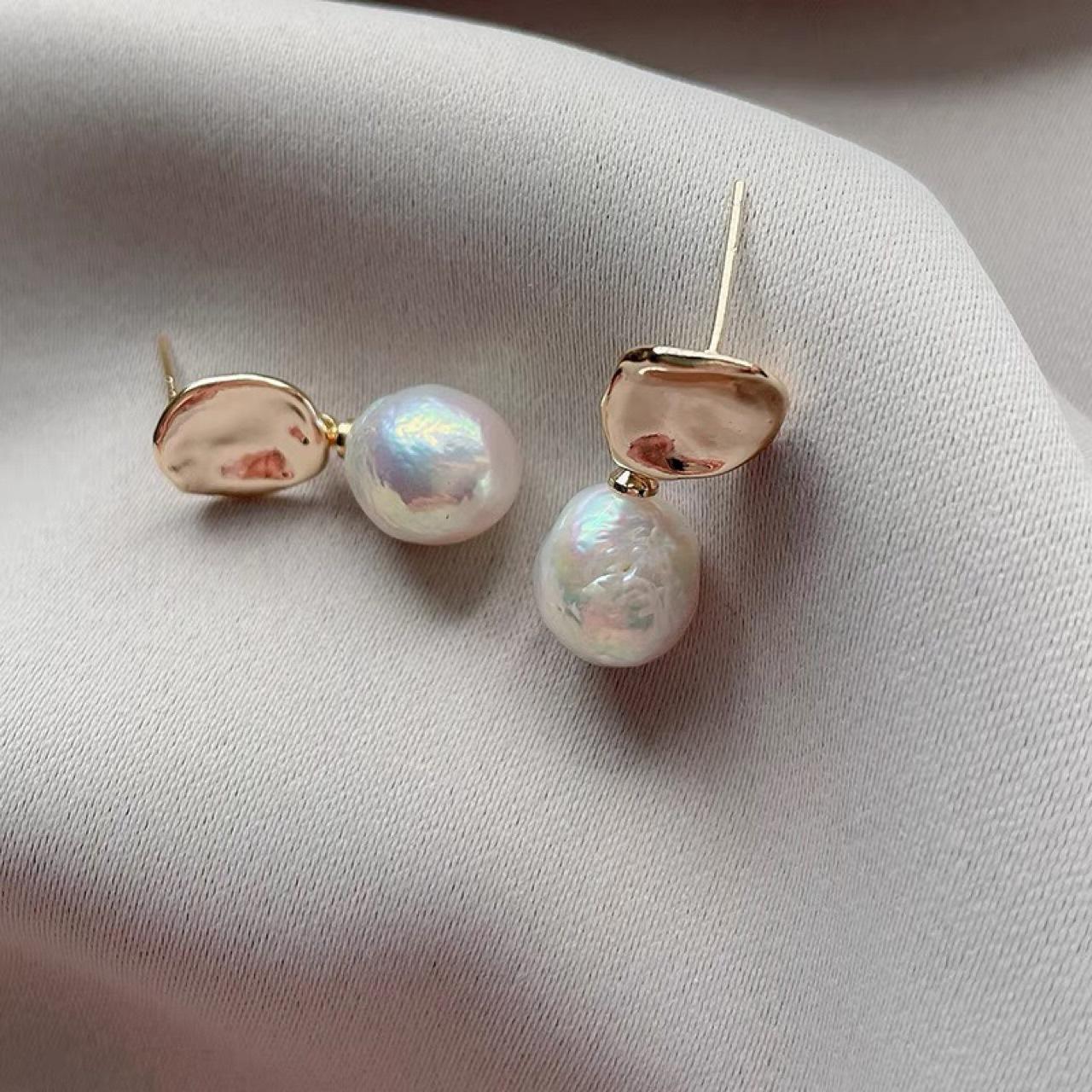 Серьги-пусеты из натуральных жемчужин Эдисона особой формы, барокко, с придворным ретро-темпераментом, универсальные, модный дизайн с морщинистой текстурой Silver needle