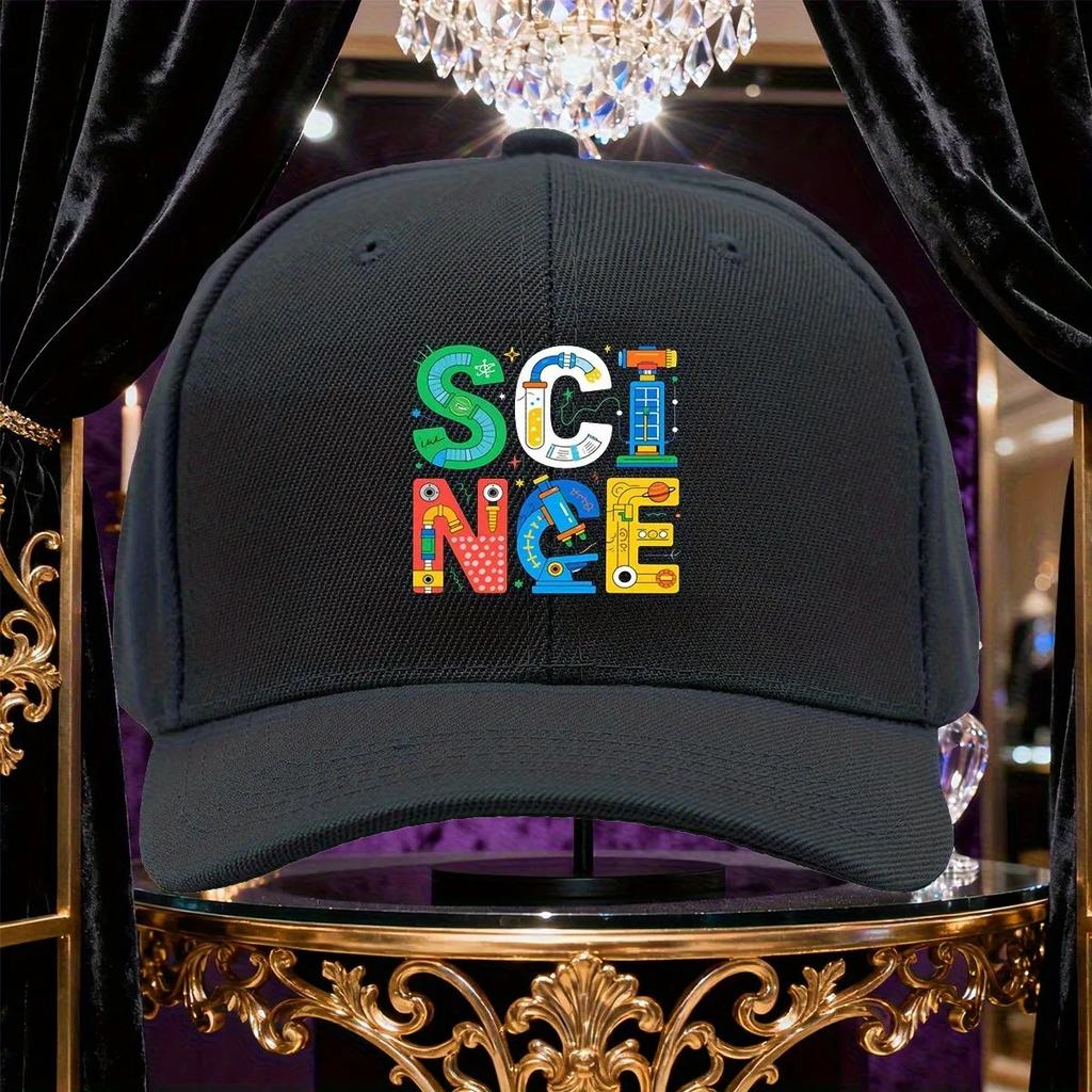 Colorful Science Print Baseball Cap Unisex Adjustable Polyester Curved Brim Casual Outdoor Hat