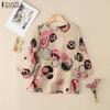 ZANZEA Dame Casual Rund Hals 3/4 Erme Løs Print Bluse