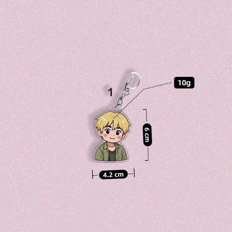 BTS Summer Casual Style Cartoon Keychain, Bangtan Boys Cartoon Figure Keyring, Kpop ARMY Fans Bag Charm(Jin RM Suga Jimin V J-Hope Jungkook)
