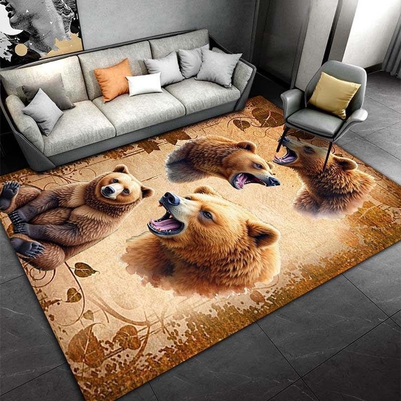 Realistic Bear Pattern Carpet with Brown and Woodland Theme Design Suitable for Use As an Anti-slip for Living Room Bedroom Sofas