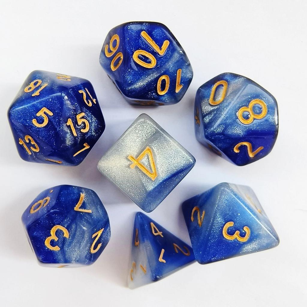 Mixed Color Glitter Dnd Dice Polyhedron Dice Set 7-Piece D4 D6 D8 D10 D10% D12 D20 For Rpg Role Playing Game Math Teaching