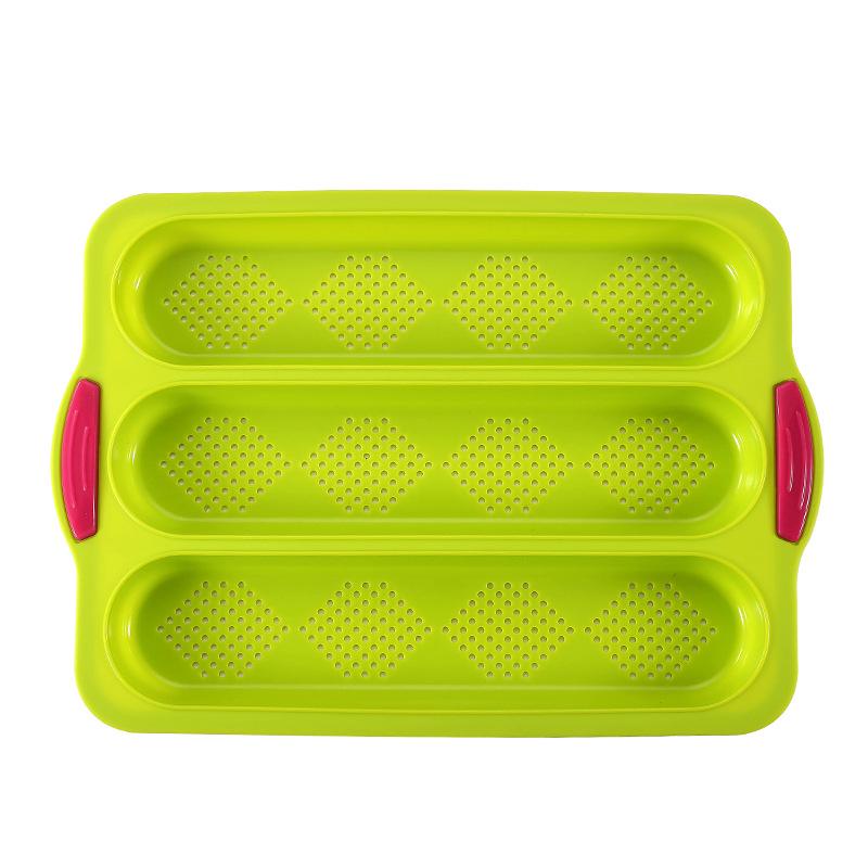 Silicone Perforated Baguette Baking Pan - 3-Slot Non-Stick Bread and Cake Mold