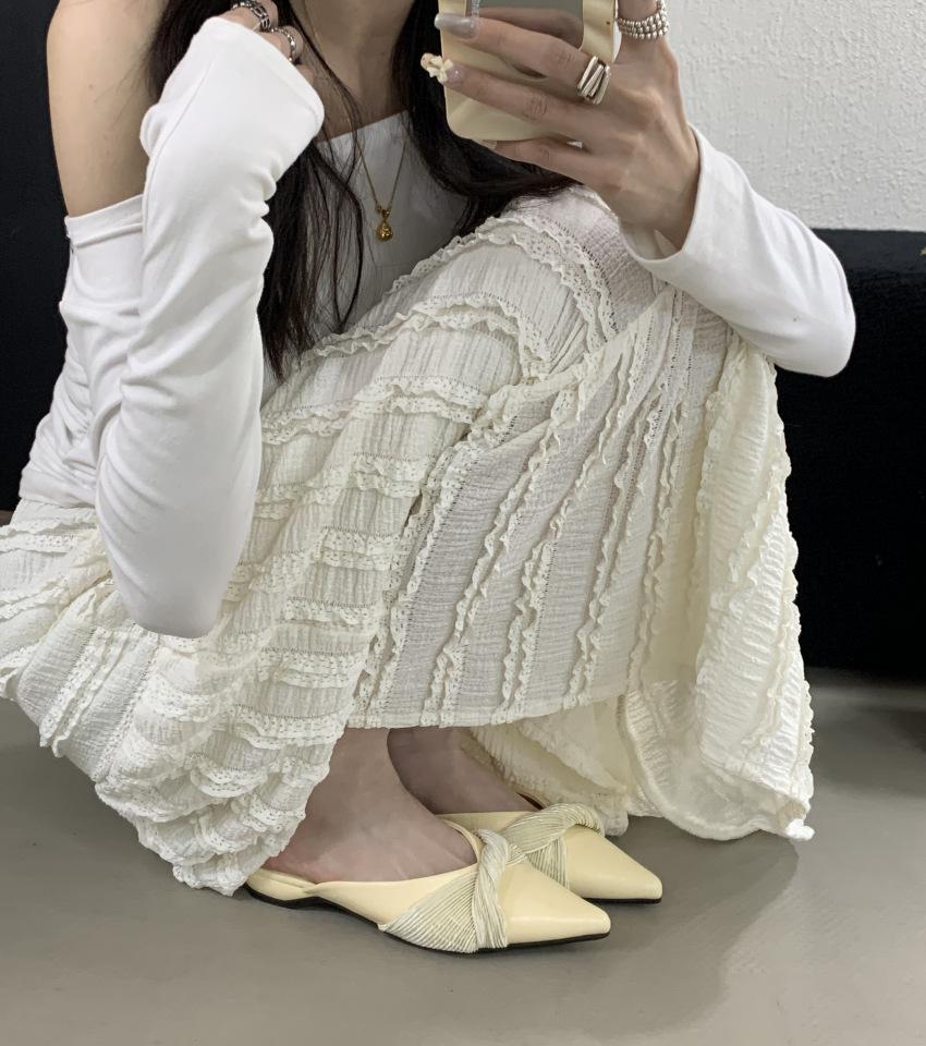 

2025 spring and summer new pointed head bow flat bottom trend slippers thin flat heel bag head half drag women s shoes outdoor wear 39 жёлтый