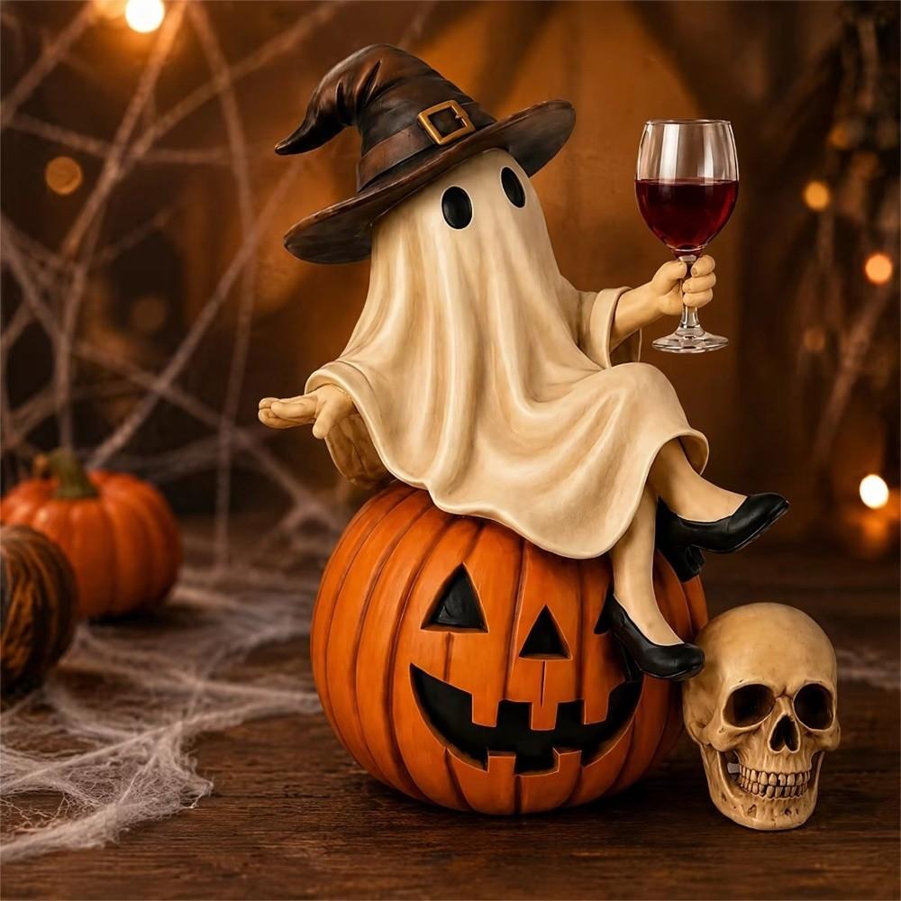 Cartoon Witch Statue Spooky Tabletop Figurine Creative Bar Tabletop Resin Ornament Living Room