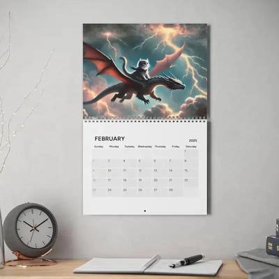 2025 Cat Dragon Rider Calendar Cartoon Cat Dragon Rider Wall Calendar Christmas Cat Dragon Rider Calendar Decoration