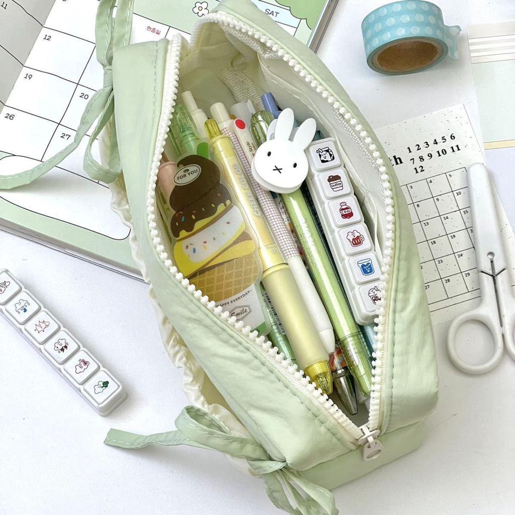 Cloud Toast Ribbon Bow Pencil Case, White-Green, Xiaohongshu Inspired