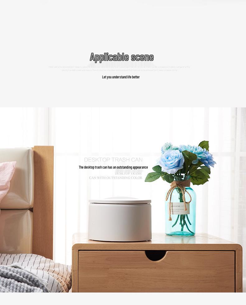 Nordic Mini Desktop Trash Can with Lid - Cute Press-Type Waste Basket for Dining, Bedside, or Coffee Table