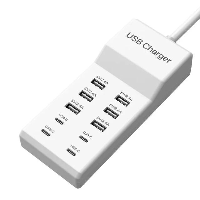 10-Anschlüsse 50W/10A USB-Ladestation Multiport USB-C Hub-Ladegerät für Handy Tablet Mehrere Geräte Verlängerungssteckdose