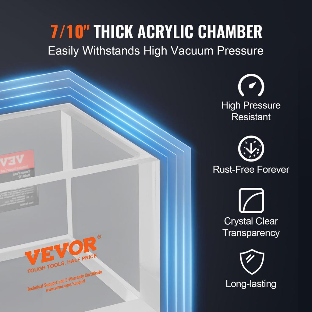 VEVOR 7.6L Vacuum Chamber, Upgraded Multipurpose Acrylic Vacuum Degassing Chamber, Transparent Vacuum Chamber, for Resin Degassing