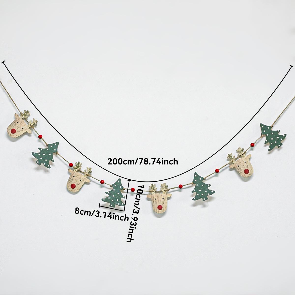 

Christmas Wooden Garland with Reindeer & Tree Ornaments Jute Rope Hanging Banner Cute Festive Fireplace & Home Party Decoration