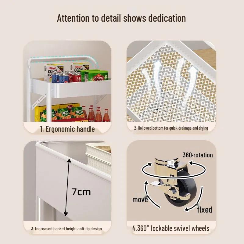Folding Movable Storage Trolley Rack for Living Room and Snacks